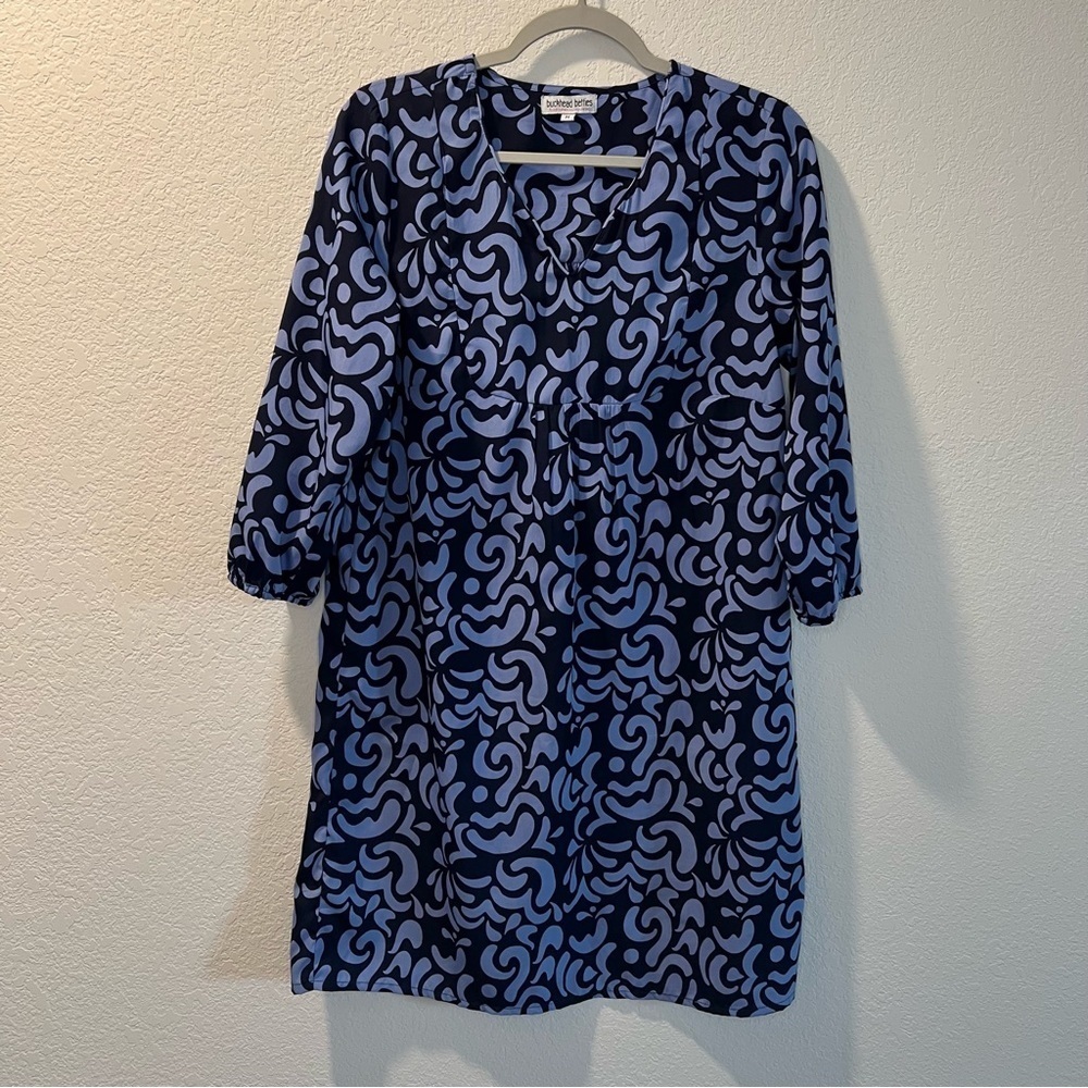 Women’s Buckhead Betties blue patterned quarter sleeve shift dress size medium M